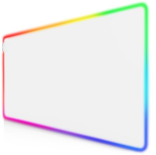 Titanwolf - XXXL RGB Gaming Mauspad – 1200 x 600 mm - Mousepad - LED Multi Color - 7 LED Farben plus 4 Effektmodi - für Präzision und Geschwindigkeit - Gummierte Unterseite - abwaschbar - weiß