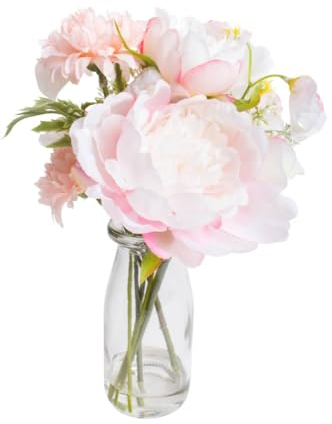 Botanic-Haus künstliche Frühlingsblumen (Blumen-Mix-Bouquet) in Glasvase, Farbe: Creme-rosee