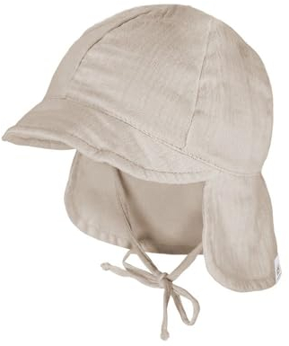 maximo GOTS Baby-Schildmütze, Band Musselinstoff, Nackenschutz, Futter, UV 43 beigemeliert