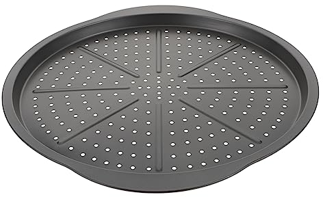 PRETYZOOM 38cm Pizza Baking Plate Holes Handles Non Stick Carbon Steel Tray Great for Practical Pizza Baking