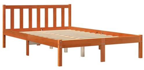 vidaXL Cadre de Lit, Lit Double avec Sommier à Lattes, Lit Adulte, Meuble de Chambre à Coucher, Moderne, Cire Marron 140x190 cm Bois de Pin Massif