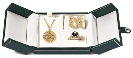 Papten‌ Premium Schmuckbox mit 3-in-1 Funktion‌ - Luxus Samt Organizer für Ringe, Ketten & Ohrringe - Praktische Aufbewahrungslösung mit separaten Fächern (Grün)