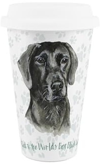 Purely Home World's Best Black Labrador Dog Ceramic Travel Mug - Novelty Gifts for Dog Dads - Reusable Silicone Lid Double-Walled Insulated Hot/Cold Drinks Tea Coffee Cup