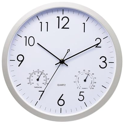 Gartenuhr Wetterfest Outdoor, Hygrometer, Außenuhren Wasserdicht Mit Temperatur, Wasserdicht Gartenuhr Mit Thermometer Und Hygrometer, 12-Zoll-Außenuhren, Für Terrasse, Balkon, Garten, Esszimmer