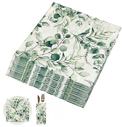 80 Stück Servietten Eukalyptus, Servietten Grün, Party Tischdeko Servietten Hochzeit, Papierserviette Einweg für Taufe Hochzeit Babyparty Konfirmation Garten Hochzeit Party Festliche Anlässe (80)