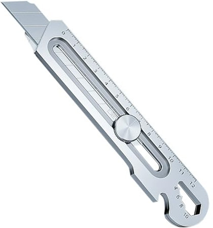Cutter Professionnel Rétractable en Acier Inox, Couteau de Découpe Multifonctionnel La Maison Et L'École - 7 en 1, Robuste, avec et Mécanisme de Changement Rapide
