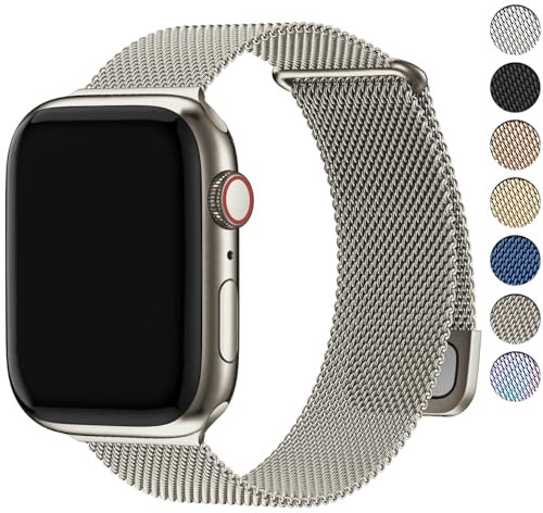 Fullmosa Correa Magnética Compatible con Apple Watch 44mm 45mm 46mm 49mm 42mm,Bracelet de Acero Inoxidable Milanese Loop para iWatch Ultra 2/1 Series 10 9 8 7 6 5 4 3 2 1 SE,Starlight