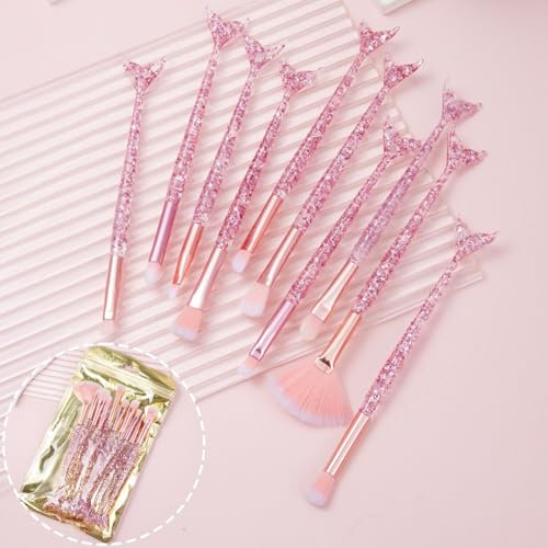 Lot de 10 pinceaux de maquillage professionnels en fibre synthétique rose avec paillettes, fard à paupières, sourcils, anti-cernes, pinceau de maquillage professionnel en fibre synthétique, cadeau