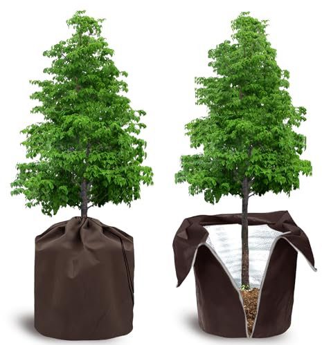 GOEDCH Couverture de Plante d'hiver: Lot de 2 Housses de Protection en Pot pour Plantes, Sac de Protection pour Pot de Fleur, Sac Isolant pour Plante en Pot avec Cordon de Serrage, 45 * 55cm, Brun