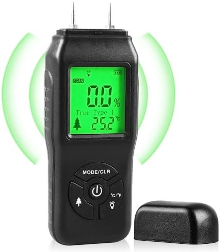 Feuchtigkeitsmessgerät, 4 Modi Feuchtemessgerät mit LCD-Display, Genauere Schnellere Messungen Feuchtigkeitsmesser, Pin-Typ Holzfeuchtemessgerät für Schnelle Bestimmung Holz, Wände, Baustoffen