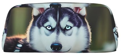 WURTON Federmäppchen mit Husky-Hunde-Aufdruck, Make-up-Tasche, Federmäppchen mit Reißverschluss, großes Büro, Reisen, Erwachsene