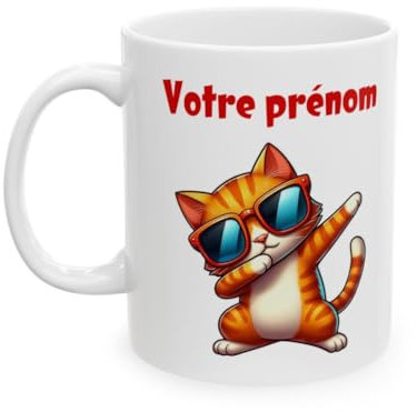 Mug Tasse Personnalisable Prénom Texte animal animaux Chat Qui Dab pour enfant et adulte