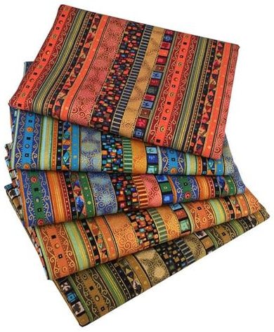 Baumwollstoffbündel Nähen Quilten – 5 Stück Ethno-Stil Gestreifter Bronzierender Baumwollstoff | Bastelstoff-Sortimentspaket, Patchwork-Stoffbündel Für diyy-Nähen, Patchwork-Nähen