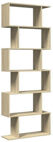 vidaXL 6-Tier Room Divider Bookcase - Sonoma Oak, Engineered Wood, 70 x 24 x 193 cm, Modern Geometric Storage Shelf