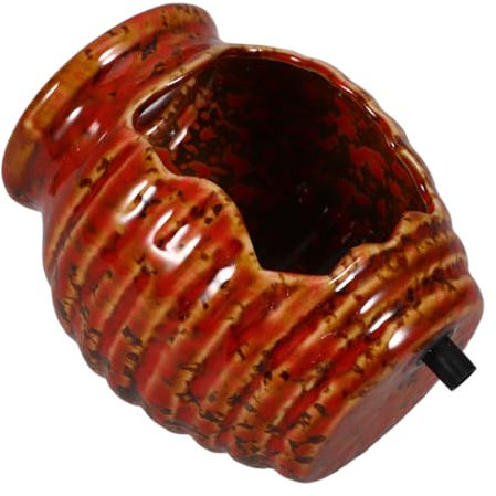 Cabilock Olla de Barro con Agua circulante Fuente del Patio escupedores de estanques Decoración Zen para jardín Decoración de Jarra de cerámica Estanque Tarro de Patio Rojo
