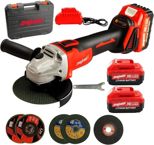 DOGTOOTH Max 21V 4-1/2'' Cordless Angle Grinder Set, Compatible with Makita 18V Battery, Max 10000 RPM, Brushless Motor, 2 * 4.0 AH Battery, Charger, 5pcs Cutting&Grinding Disc in Tool Box