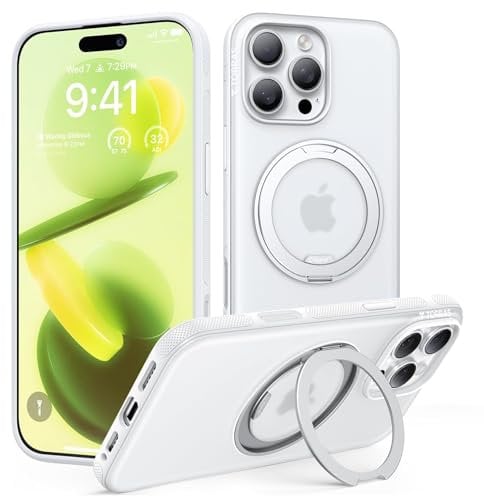 TORRAS 360° Spin Magnetic Stand for iPhone 16 Pro Case, Compatible with Magsafe,12FT Military Grade Shockproof, Slim Protective for iPhone 16 Pro Case, Diamond Clear