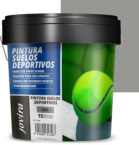 JOVIRA PINTURAS Pintura para Suelos Deportivos. Pistas de tenis, frontón, futbol sala, baloncesto, etc, en hormigón, asfalto y cemento. (15 Litros, Gris) A-19D