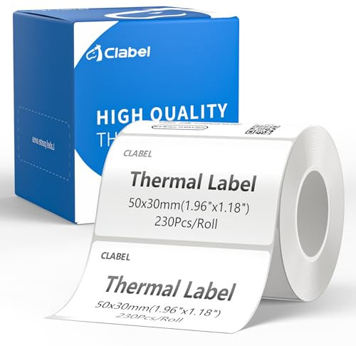 CLABEL 1 Rolle 50x30mm Thermo Weiß Etikettenband für Etikettendrucker Selbstklebend Klebeetiketten zum Beschriften Aufkleber für Schule Unternehmen Geschäft Zuhause, 230 Stück/Rolle(1,97x1,18)