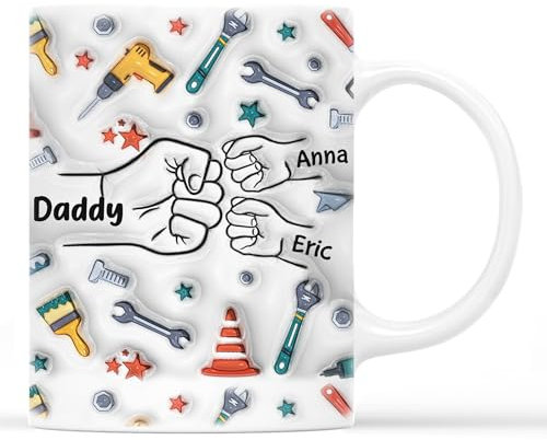 Personal Chic Custom Mug Name - Daddy Grandad Fist Bump - Daddy Mug, Personalised dad Gifts, Grandad Personalised Gifts, Father Day Cup, Gift for Father Day, Dad Gifts from Kids