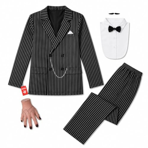 Morph, Gangster Costume Men, Halloween Costumes for Men | Black, White Pinstripe Double Breasted Blazer Included, Perfect for Halloween, Great for Fancy Dress