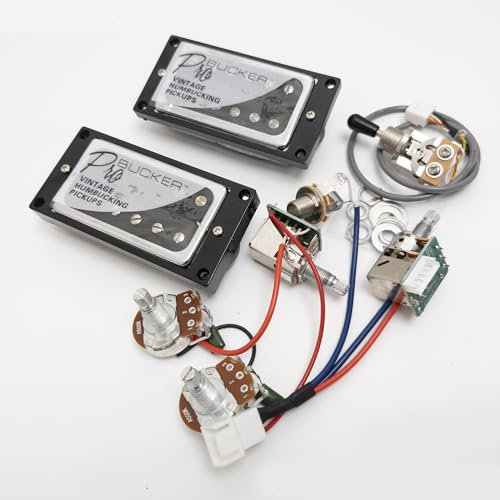 ProBucker Alnico 2 micros Humbucker pour micros Gibson Les Paul avec 4 bornes à connexion rapide 2 V2T - Mise à niveau de faisceau de câblage Push Pull (noir chromé)