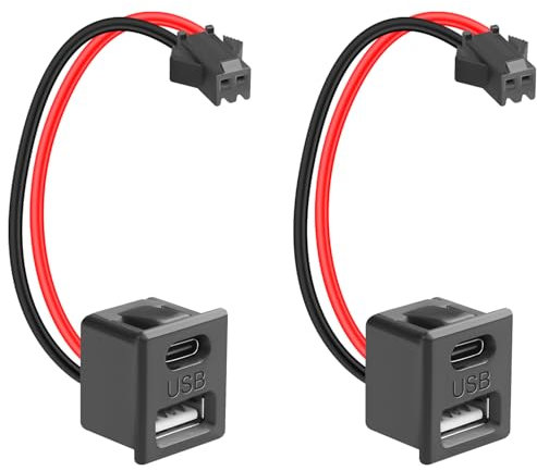 QIANRENON USB & USB C Dual Port Snap-on Charging Connector 5V 2A JST SM 2Pin Plug to USB + USB Type C Female Flush Mount 2 Port Adaptor Socket, for LED Light Toy Furniture, 7cm/2.8in, 2Pcs