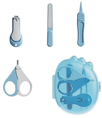 JchEnye Set di rasoi per unghie per Bambini Set per la Cura Delle unghie con Lima di sicurezza, rasoio per unghie, forbici e pinzette Neonato 4 pezzi BLU