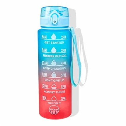 PAAJEE Sports Water Bottle 1000ml BPA-Free Plastic Leakproof Flip Top Lid with Time Marking - Reusable Gym Water Bottle for School, Fitness, Travel, Office, Outdoor, Yoga, Cycling, and Camping
