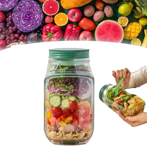 Contenedor de ensalada para el almuerzo con recipiente de aderezo, tarros de ensalada a prueba de fugas con tapas, preparación de comidas, separación en seco y húmedo, contenedores para almuerzo con