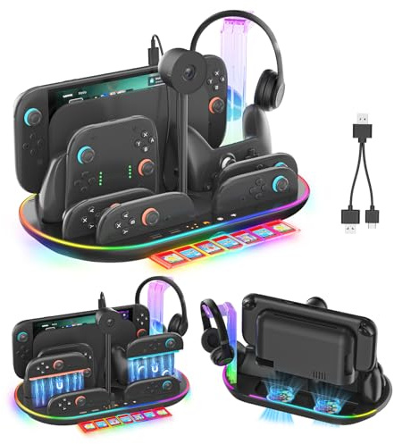 Uxilep Switch 2 Charging Dock,Multifunctional Organizer Station for Nintendo Switch 2 Accessories with Console Cooling Fan,4 Joycon 2 & Pro Controller Charger,Switch 2 Camera Storage,Headset Holder