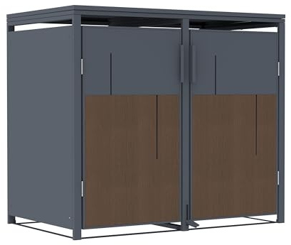 Pool ROYAL Mülltonnenbox Anthrazit mit Holzoptik für 2 Mülltonnen 240L wetterfest mit Pedal zum öffnen