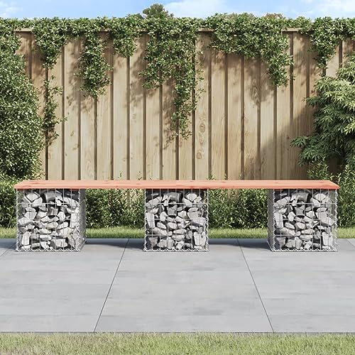 IBUQDDV Gartenbank aus Gabionen 203x44x42 cm mit massiver Douglasie Sitzfläche und verzinktem Stahlkorb für Steine, Stabile Sitzgelegenheit und Wetterfester Außenbereich, Kompaktes