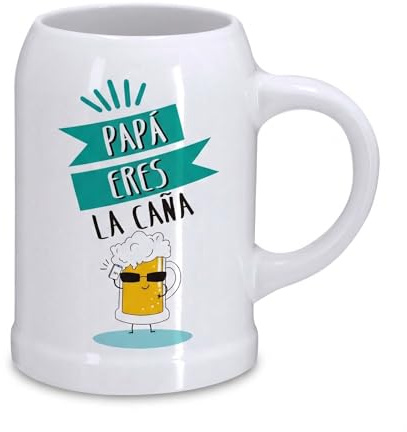 Jarra de Cerveza Cerámica para Papá 500ml – Papá Eres La Caña – Regalo Original Día del Padre, Cumpleaños – Regalos Originales para Hombre – Impresión por Sublimación