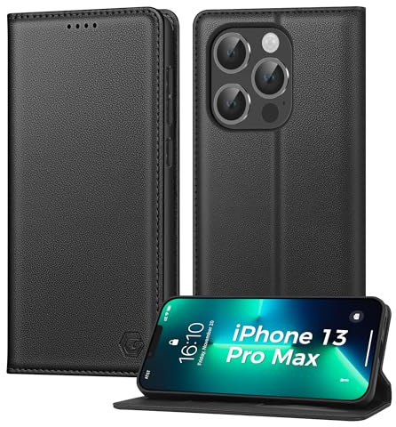Kirnntca Handyhülle für iPhone 13 Pro Max Hülle, Kartenfach Premium PU Leder Klapphülle Schutzhülle, Standfunktion Tasche Flip Case für iPhone 13 Pro Max - Schwarz