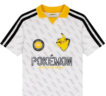 Pokémon Camiseta De Fútbol, Equipación De Fútbol Oversize para Niño, Top Estilo Jersey Pikachu, Ropa para Niños, Blanco 9-10 Años