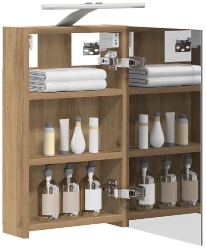 vidaXL Badezimmerspiegelschrank Kunsthandwerk Eiche 30 x 10,5 x 50 cm, Moderner Spiegelschrank, rechteckig, Wandregal für Badezimmer, praktische Aufbewahrung