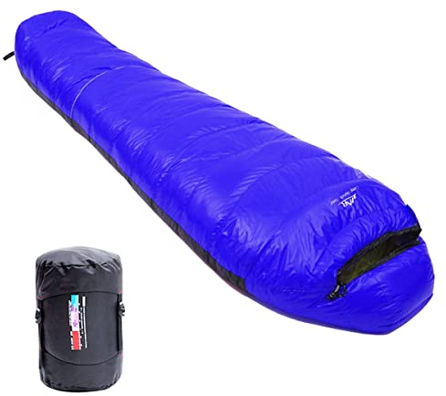 LMR Outdoor ultraleichter Mumien-Daunenschlafsack zum Camping mit Kompressionssack, königsblau