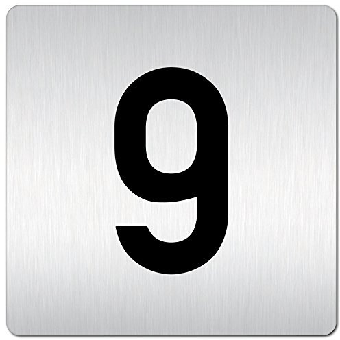 Türschilder24 XXL Schild (B) • 125 x 125 mm • Zahl Zahlen-Türnummern Ziffern • 1,5 mm Aluminium Vollmaterial • 100% Made in Germany (A: Mit doppelseitig klebenden Montagestreifen, Zahl/Ziffer 9)