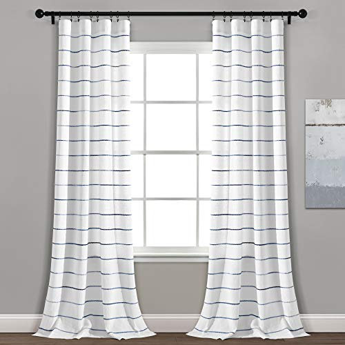 Lush Decor Lot de 2 Rideaux à Rayures ombrées, 101,6 cm de Large x 213,4 cm de Long, Bleu Marine, Coton recyclé/Polyester avec Passe-Tringle, Bureau à Domicile, Ferme
