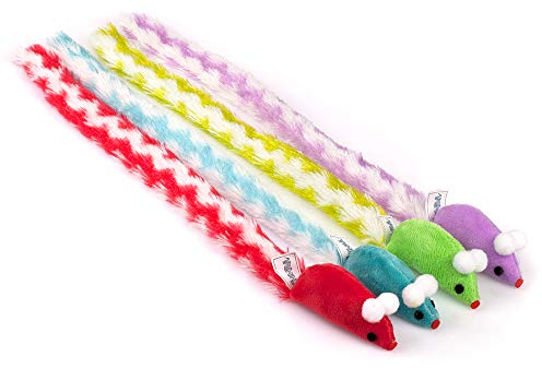 Chiwava 4 Packungen 15 Zoll Lange weiche Plüsch Katze spielt Mäuse mit Rassel Rascheln Ton Kleine Maus Aktivität Interaktives Spielzeug