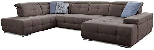 Cavadore Wohnlandschaft Mistrel mit verstellbaren Kopfteilen / Sofagarnitur mit leichter Fleckentfernung dank Soft Clean / Geeignet für Haushalte mit Kindern, Haustieren /343 x 77 x 228 / braun