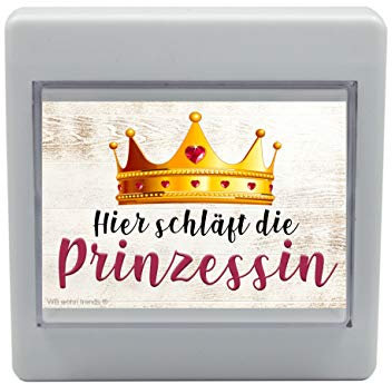 WB wohn trends LED-Nachtlicht Schalter mit Motiv, Hier schläft die Prinzessin, 8,5x8,5x3cm, Schlummer-Licht Nacht-Leuchte Batterie betrieben