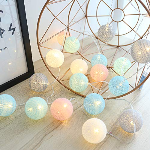 KWODE Lichterkette Kinderzimmer, USB & Batterie Betrieben Cotton Ball Lichterkette, LED Kugel Light für Innen, Mädchen Teenager Schlafzimmer Zimmer Deko, Weihnachten Hochzeit Beleuchtung Ø6CM Bunt