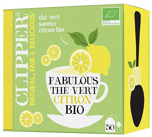 CLIPPER - Thé Vert Bio Citron - Fabulous - Grand Format - 50 sachets de Thé Bio - 1 paquet