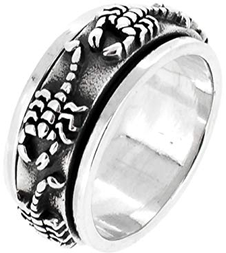 Treasure Bay Silberring für Herren, 925er-Sterlingsilber, 9 mm, Skorpion-Fidget-Ring für Männer, drehbarer Stressabbau-Ring, Sterling Silber