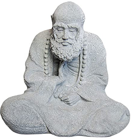 Cutfouwe Buddha Figur Sitzend,Bodhidharma Buddha Statue Meditation Zen Skulptur Deko Wohnzimmer Garten Büro Terrasse Veranda,Innen Außen Feng Shui Dekoration,Steinfigur-Optik,Aus Sandstein(Grau),Groß