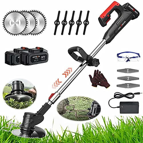 DéBroussailleuse à Batterie Electrique 36v Coupe Bordure sans Fil avec Batterie&Trois Types De Lames PoignéE TéLescopique à Faible Bruit Taille Bordure Convient pour Jardin, Pelouse, Ferme