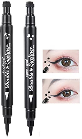 Eyeliner Stempel, Doppelseitiger flüssiger Eyeliner-Stift mit Augen Makeup Stempel, wasserfest, doppelseitig langanhaltend, Tattoo Makeup Werkzeug, rot-schwarz (Schwarze herzförmige Sterne)