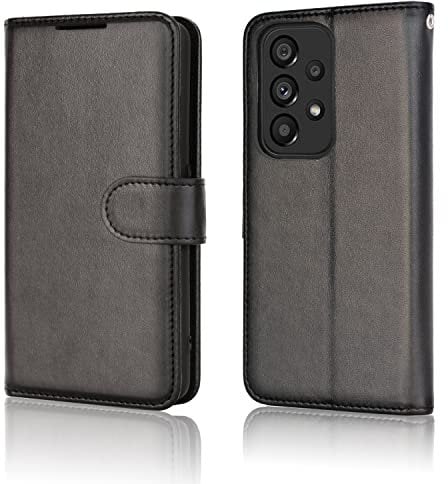 TECHGEAR Galaxy A13 Leather Wallet Case, Flip Protective Case Cover with Wallet Card Holder, Stand and Wrist Strap - Black PU Leather with Magnetic Closure Designed For Samsung A13